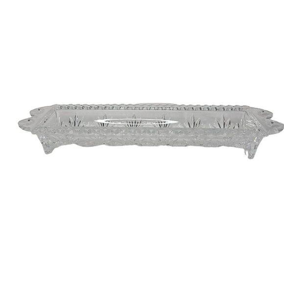 Fifth Ave Dining Serveware, "Portico" 24% Lead Crystal 12in Footed Cracker Tray - Picture 9 of 9